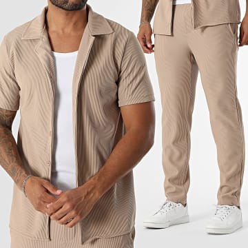 MTX - Shirt met korte mouwen en geribde broek 017 Beige Set