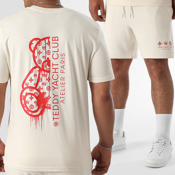 Teddy Yacht Club - Ensemble Tee Shirt Et Short Jogging Atelier Paris Beige Rouge