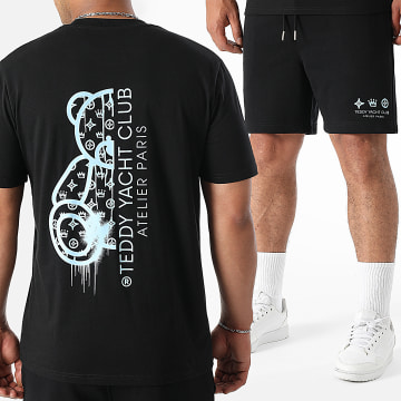 Teddy Yacht Club - Ensemble Tee Shirt Et Short Jogging Atelier Paris Noir Bleu Ciel