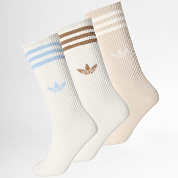 Adidas Originals - Lot De 3 Paires De Chaussettes 3 Stripes High Crew JV7420 Blanc Marron Bleu Beige