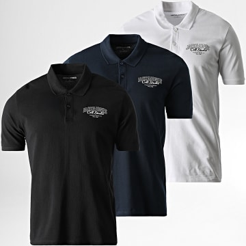 Jack And Jones - Set van 3 Makoto zwart wit marine polo's met korte mouwen