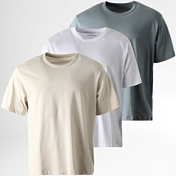 Jack And Jones - Lote de 3 Camisetas Hugo Loose Fit Blanco Beige Gris Pizarra