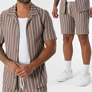 KZR - Ensemble Chemise Manches Courtes Et Short Jogging 220 Marron Ecru