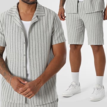 MTX - Ensemble Chemise Manches Courtes Et Short A Rayures 027 Gris