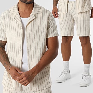 MTX - Ensemble Chemise Manches Courtes Et Short A Rayures 027 Beige Clair
