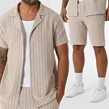 MTX - Ensemble Chemise Manches Courtes Et Short A Rayures 027 Beige