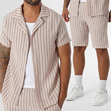 MTX - Ensemble Chemise Manches Courtes Et Short A Rayures 027 Rose