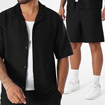 MTX - Ensemble Chemise Manches Courtes Et Short Jogging A Rayures 209 Noir