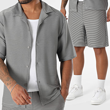 MTX - Ensemble Chemise Manches Courtes Et Short Jogging A Rayures 209 Gris