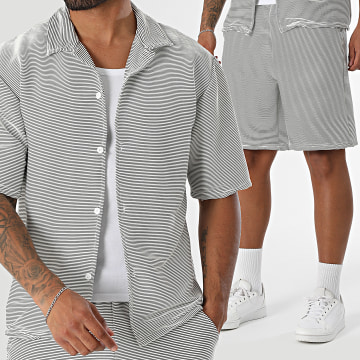 MTX - Ensemble Chemise Manches Courtes Et Short Jogging A Rayures 209 Blanc Noir