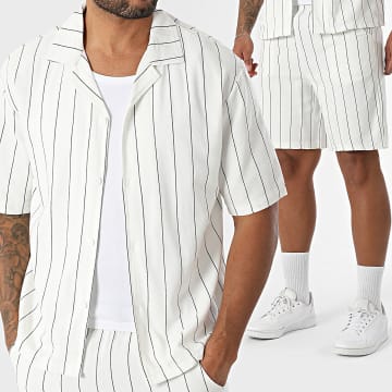 MTX - Ensemble De Chemise Manches Courtes Et Short Jogging A Rayures 208 Blanc