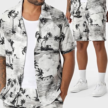 MTX - Ensemble Chemise Manches Courtes Et Short Jogging En Lin 836 Blanc Gris