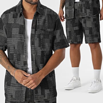 MTX - Ensemble Chemise Jean Manches Courtes Et Short Jean 22A Noir Gris