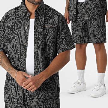 MTX - Ensemble Chemise Jean Manches Courtes Et Short Jean 21A Noir Bandana