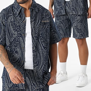 MTX - Ensemble Chemise Jean Manches Courtes Et Short Jean 21A Bleu Brut Bandana