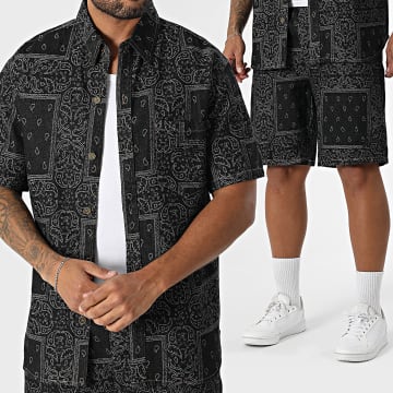MTX - Ensemble Chemise Jean Manches Courtes Et Short Jean 15A Noir Bandana