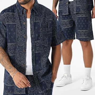 MTX - Ensemble Chemise Jean Manches Courtes Et Short Jean 15A Bleu Brut Bandana