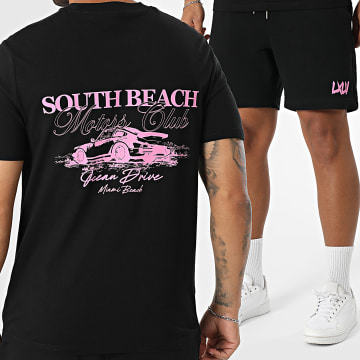 Luxury Lovers - South Beach Motors Club T-shirts en joggingshorts zwart lichtroze