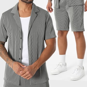 Uniplay - 188 Conjunto de camisa de manga corta de canalé gris y pantalón corto de jogging