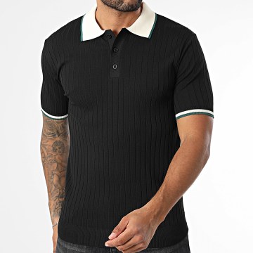 Mackten - Polo acanalado de manga corta 03 Negro