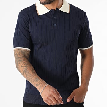 Mackten - Polo acanalado de manga corta 03 Azul marino