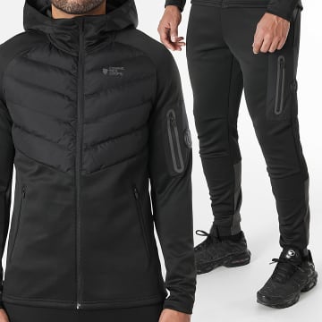 Comme Des Loups - Turbo Hooded Zip Jacket and Jogging Pants Set Black Charcoal Grey