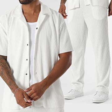 Ikao - 588 Wit shirt met korte mouwen en geribde broeken
