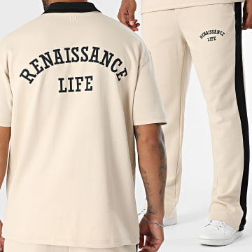 Ikao - Ensemble Polo Manches Courtes Et Pantalon Jogging A Bandes 123 Beige Noir