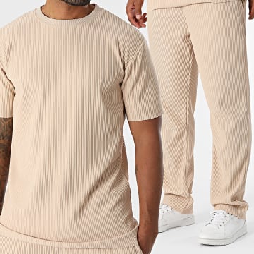 Ikao - Ensemble Tee Shirt Oversize Et Pantalon Côtelé 589 Beige