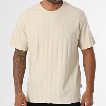 JJREBEL - Louis - Maglietta a righe testurizzate beige