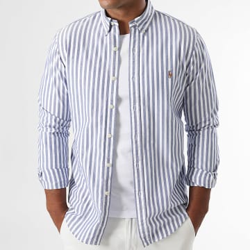 Polo Ralph Lauren - Langarmshirt Gestreift Slim Oxford Marineblau Weiß