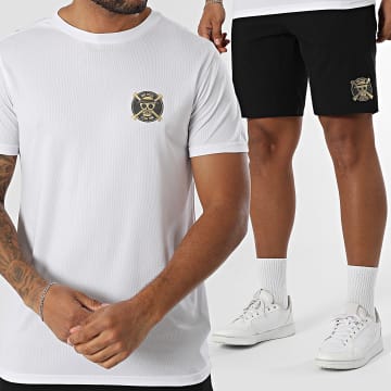 One Piece - Ensemble Maillot Et Short Jogging Tech Badge Black White Noir Blanc Doré