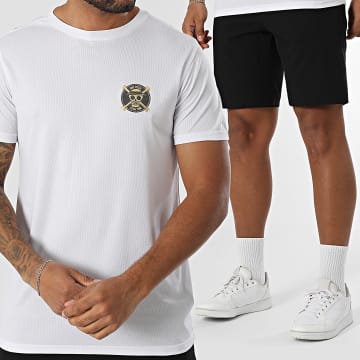 One Piece - Ensemble Maillot Et Short Jogging Tech Badge Black White Noir Blanc Doré