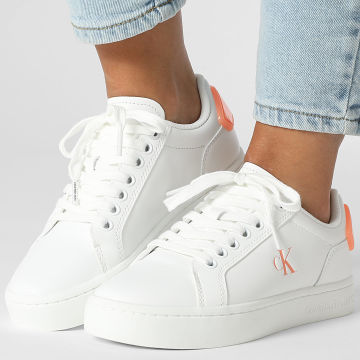 Calvin Klein - Baskets Femme Classic Cupsole RU Patch Leather 1845 Bright White Powder Orange