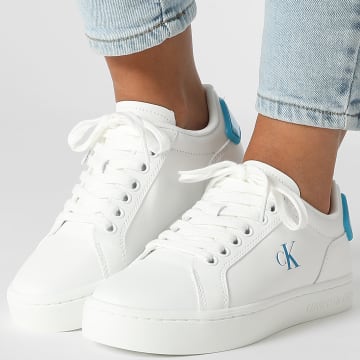 Calvin Klein - Baskets Femme Classic Cupsole RU Patch Leather 1845 Bright White Blue Danube
