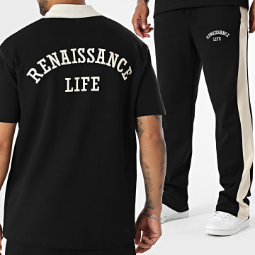 Ikao - Poloshirt met korte mouwen en gestreepte joggingbroek 123 Zwart Beige