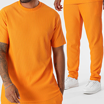 Ikao - Oversize Tee Shirt and Ribbed Pants 589 Orange Set