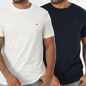 Tommy Jeans - Lot De 2 Tee Shirts Slims Jersey 0687 Blanc Bleu Marine