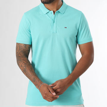 Tommy Jeans - Polo Manches Courtes Slim Placket 0676 Bleu Turquoise
