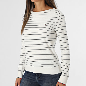Tommy Hilfiger - Jersey Mujer Punto Barco 0099 Blanco Azul Marino Jersey a rayas