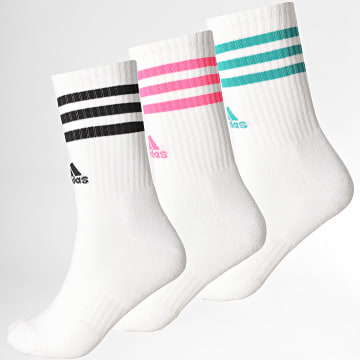 Adidas Sportswear - Lot De 3 Paires De Chaussettes 3 Stripes Crew JW2765 Blanc Noir Rose Bleu