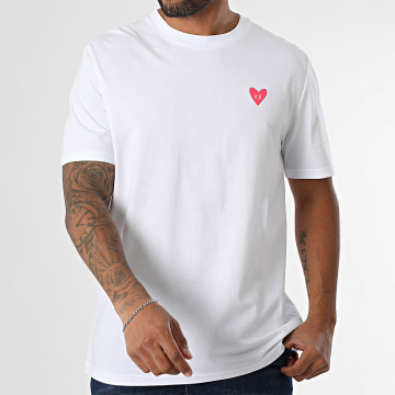 Luxury Lovers - Tee Shirt Oversize Large Heart Blanc Rose Fluo