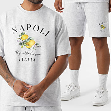 Armita - Napoli 004 Set di maglietta e pantaloncini da jogging oversize di grandi dimensioni grigio erica