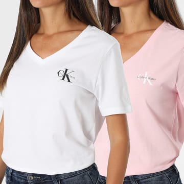 Calvin Klein - Lote de 2 camisetas de mujer con cuello en V LV047C906G Rosa Blanco