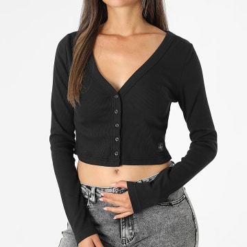 Calvin Klein - Crop Top Côtelé Manches Longues Femme LV047C204G Noir