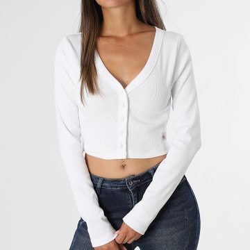 Calvin Klein - Crop Top Côtelé Manches Longues Femme LV047C204G Blanc