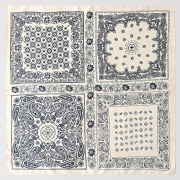 Frilivin - Foulard L11 Beige Clair Bleu Marine Bandana