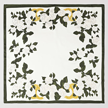 Frilivin - Foulard L14 Beige Clair Vert Kaki Floral