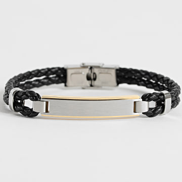 Frilivin - Bracciale intrecciato 711 nero argento dorato