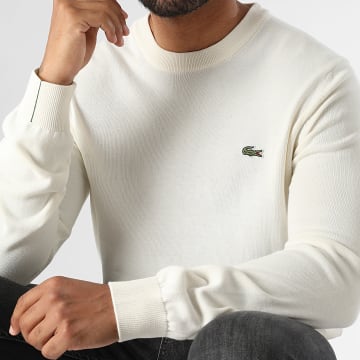 Lacoste - Maglione con logo ricamato in coccodrillo Regular Fit Ecru